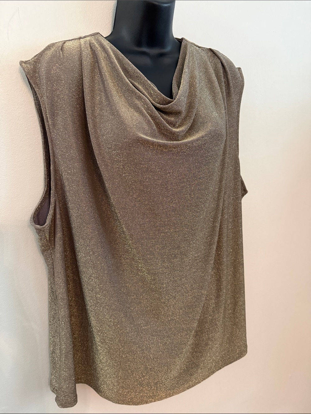Worthington Metallic Bronze Cowl Neck Sleeveless Top nylon spandex blend size 2X - Picture 2 of 11